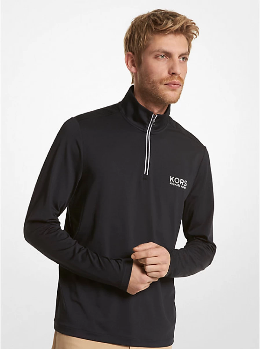 Michael Kors Men's Stretch Knit Golf Sweater with Logo Detail & Quarter-Zip Design