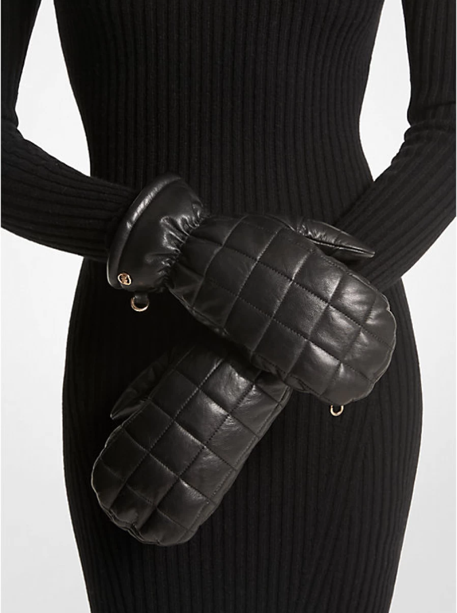 Michael Kors Women's Quilted Leather Gloves Winter Fashion Mittens