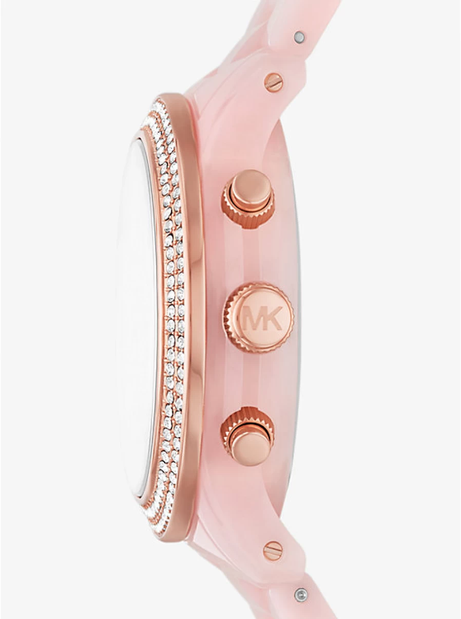 Michael Kors Women's Runway Rose Gold-Tone Watch with Paving Stone Accents and Sugared Pink Acetate Bracelet