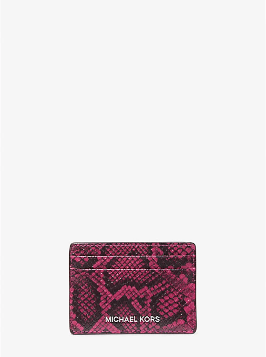 Michael Kors Women's Jet Set Small Card Holder in Embossed Leather with Snake Pattern