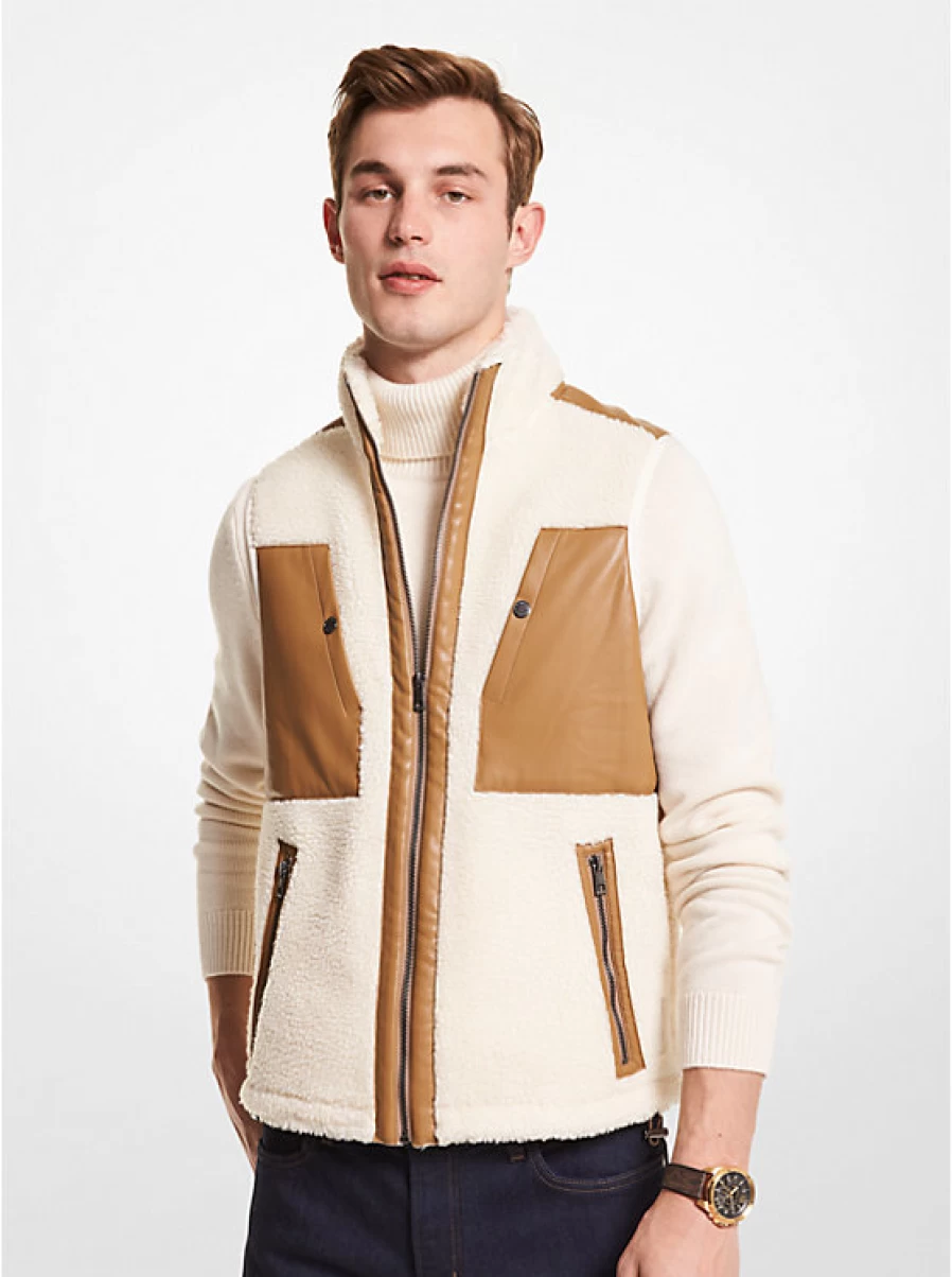Michael Kors Men's Sherpa Vest - Warm Fleece Lined Winter Vest for Men