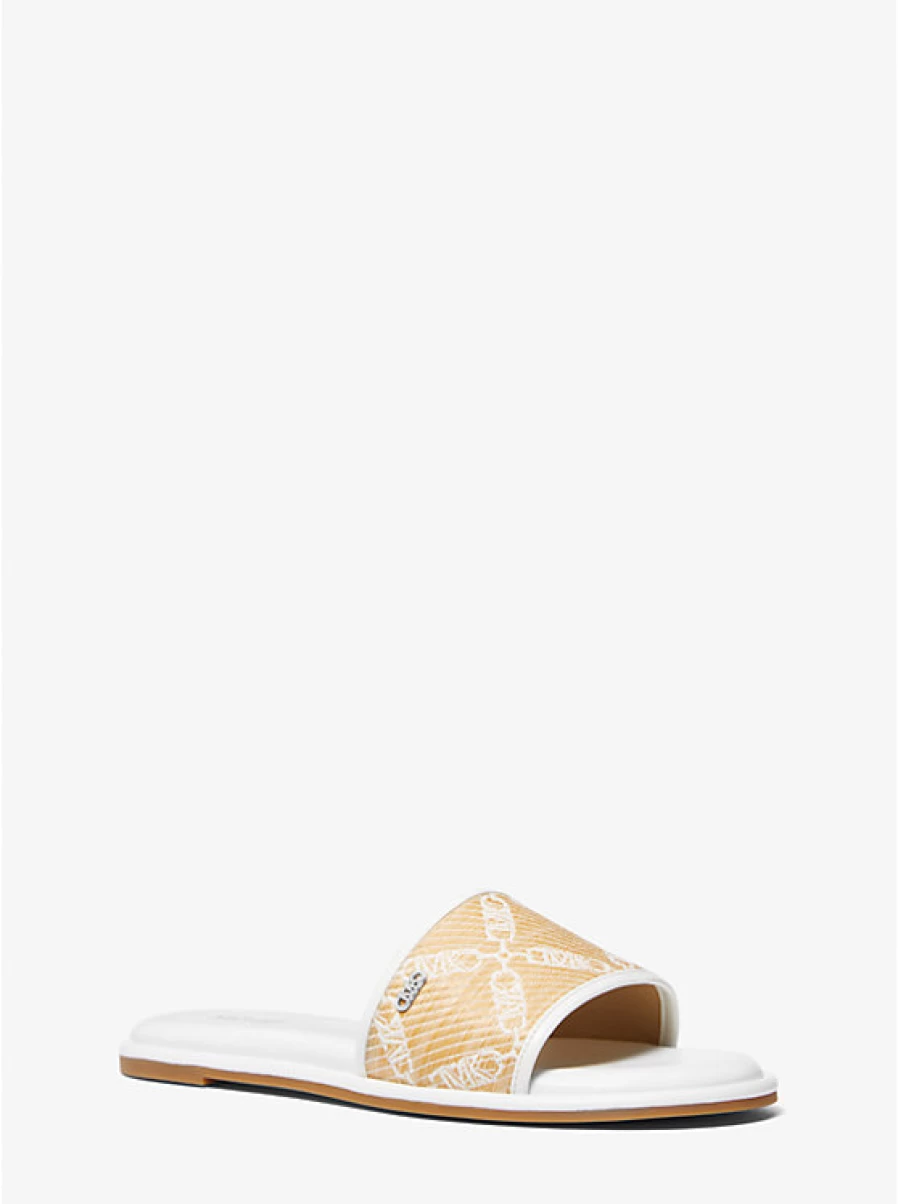Michael Kors Women's Saylor Sandal in Jacquard & Straw with Empire Logo Agrave Detail