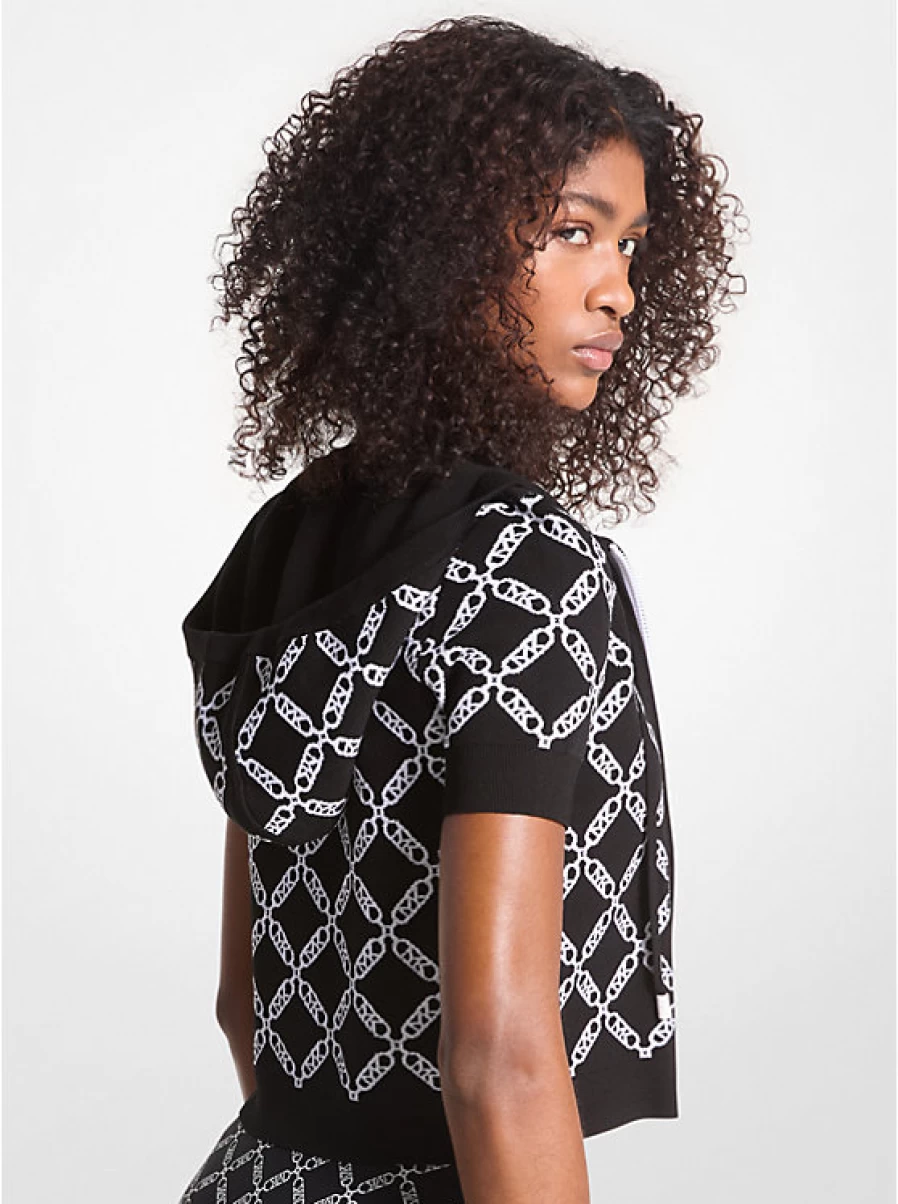 Michael Kors Jacquard Empire Logo Short Sleeve Hoodie for Women