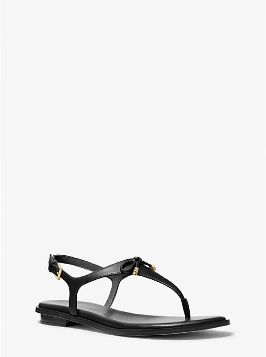 Michael Kors Women's Nori Leather T-Strap Sandals with Flange Detail