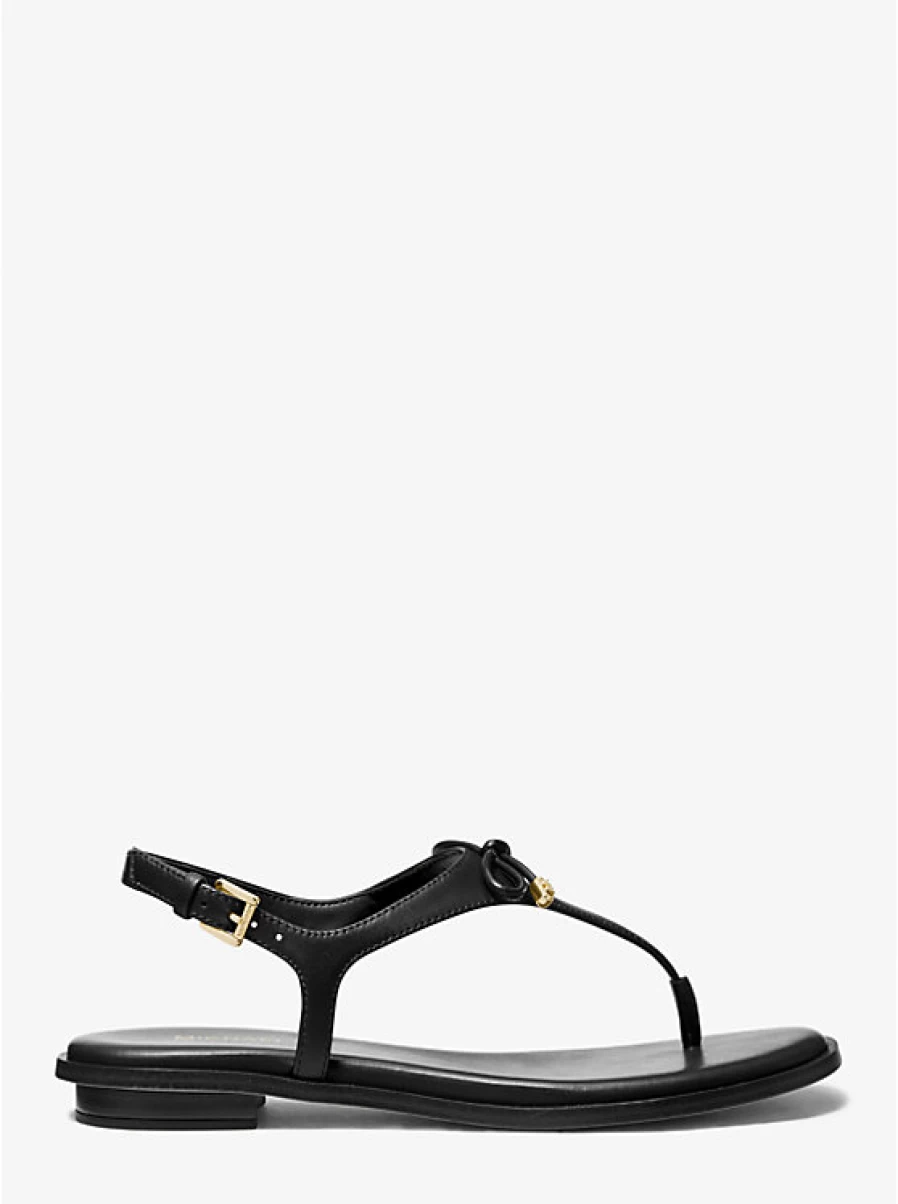 Michael Kors Women's Nori Leather T-Strap Sandals with Flange Detail