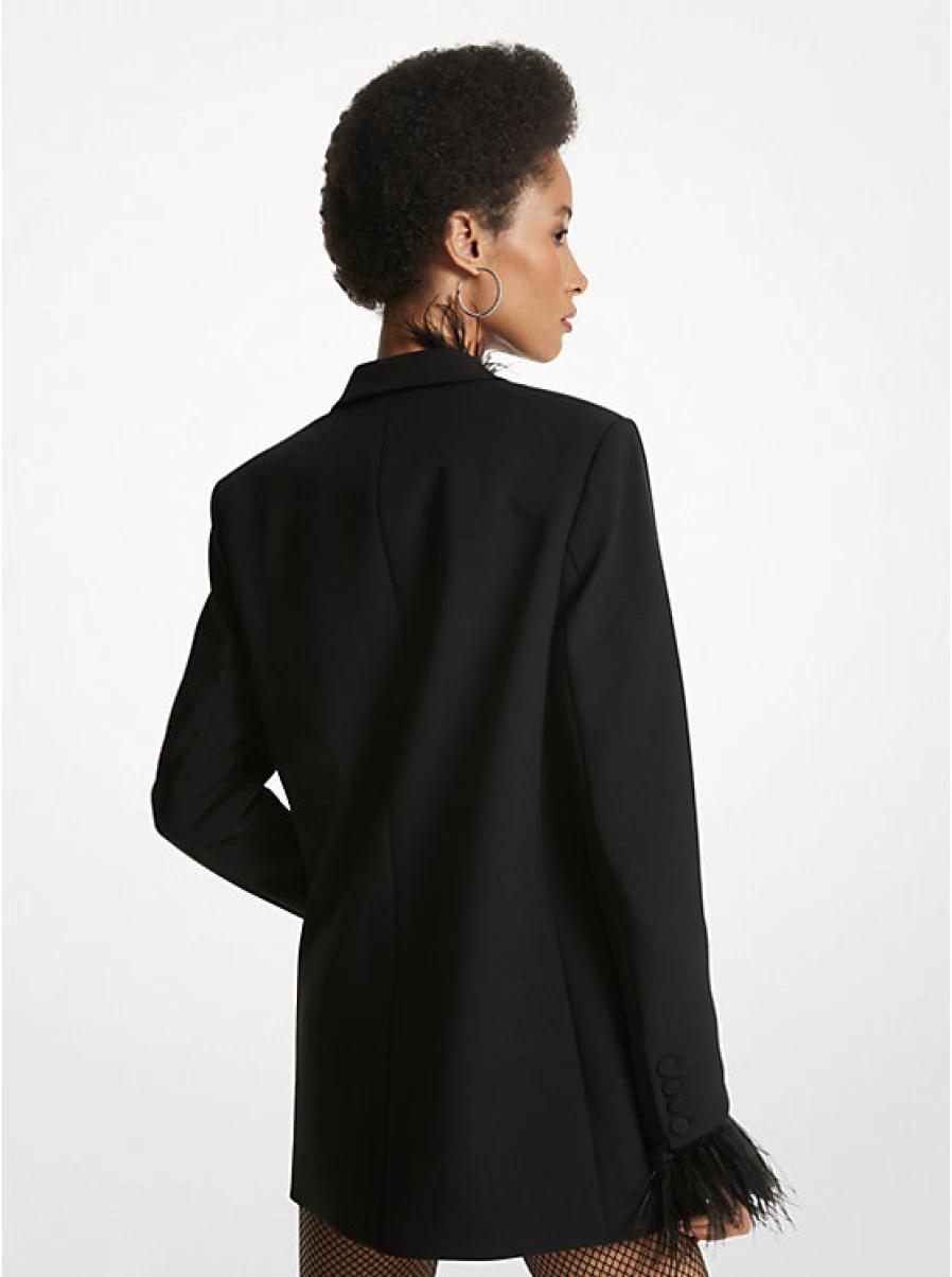 Michael Kors Women's Feather-Trimmed Crepe Blazer with Notched Lapels