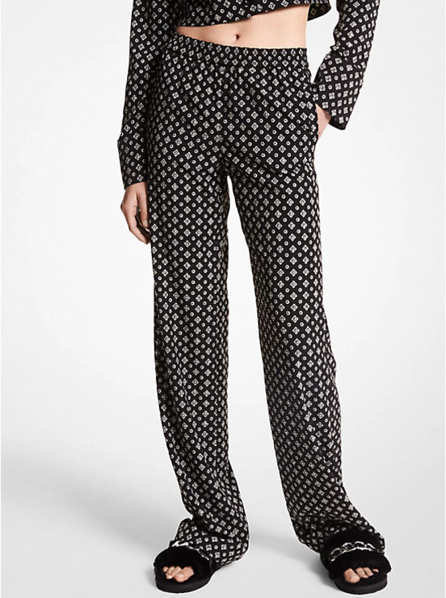 Michael Kors Women's Crinkled Crepe Pajama Pants with Printed Medallions Design