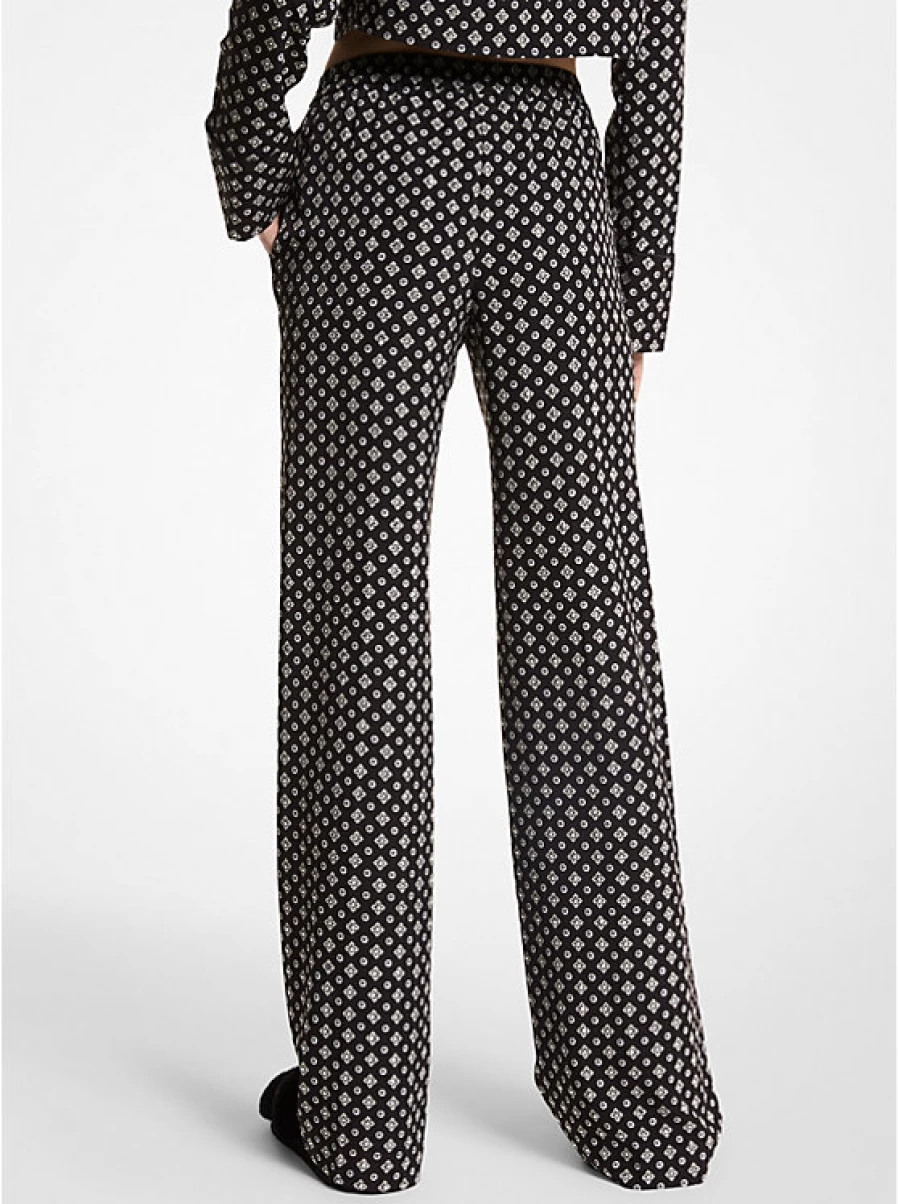 Michael Kors Women's Crinkled Crepe Pajama Pants with Printed Medallions Design