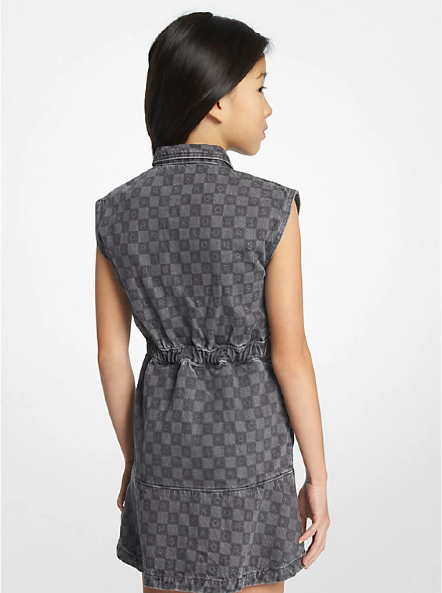Michael Kors Children's Little Twill Dress with Checkerboard Pattern and Logo Design