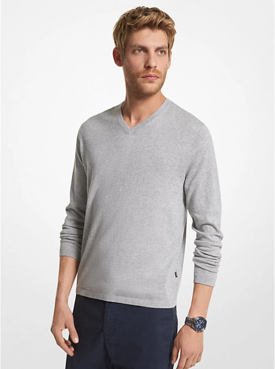 Michael Kors Men's Cotton V-Neck Jersey Sweater for Casual Comfort