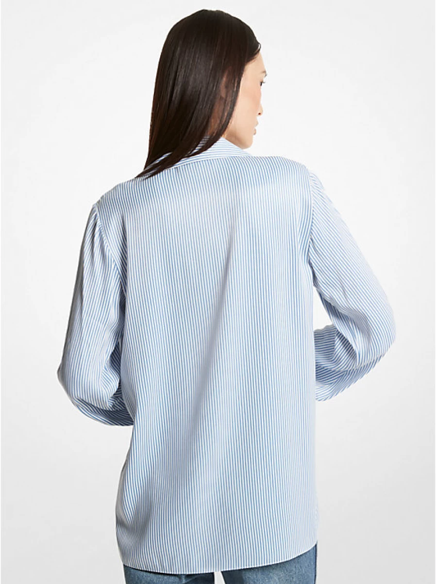 Michael Kors Women's Satin Blouse with Fine Stripes - Elegant Striped Shirt for Women