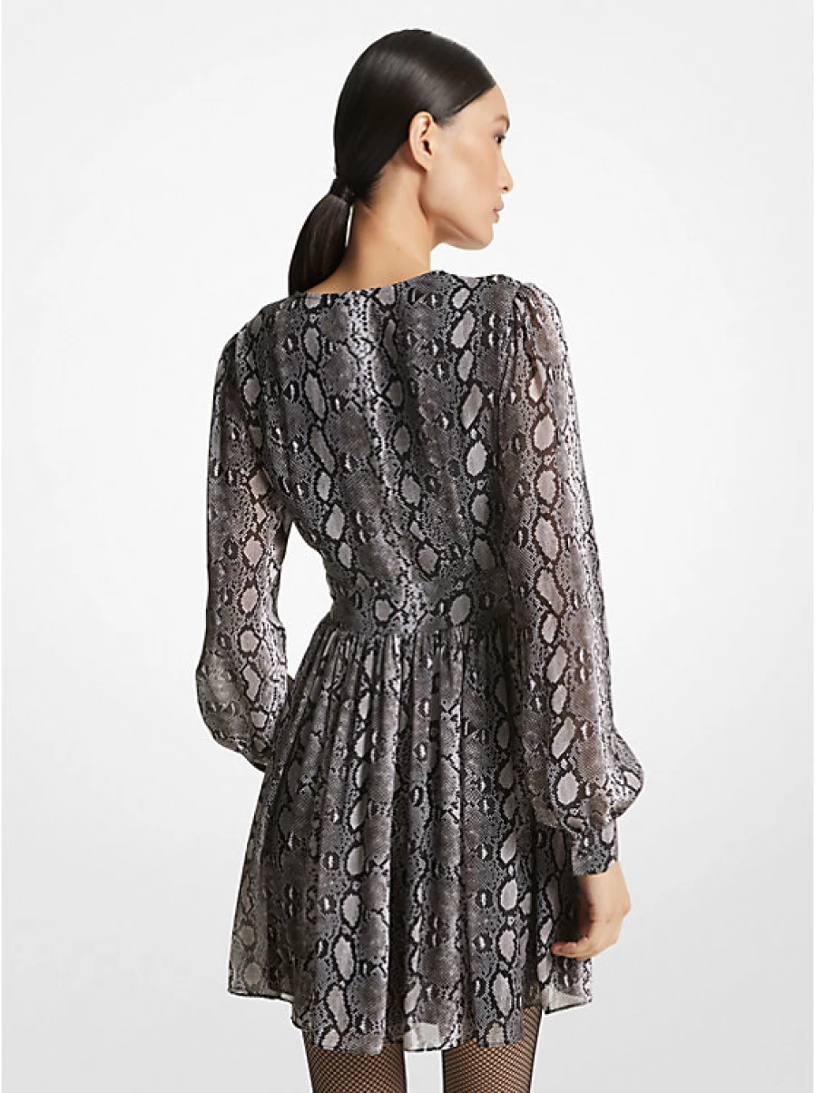 Michael Kors Women's Printed Georgette Dress with V-Neck & Snake Pattern