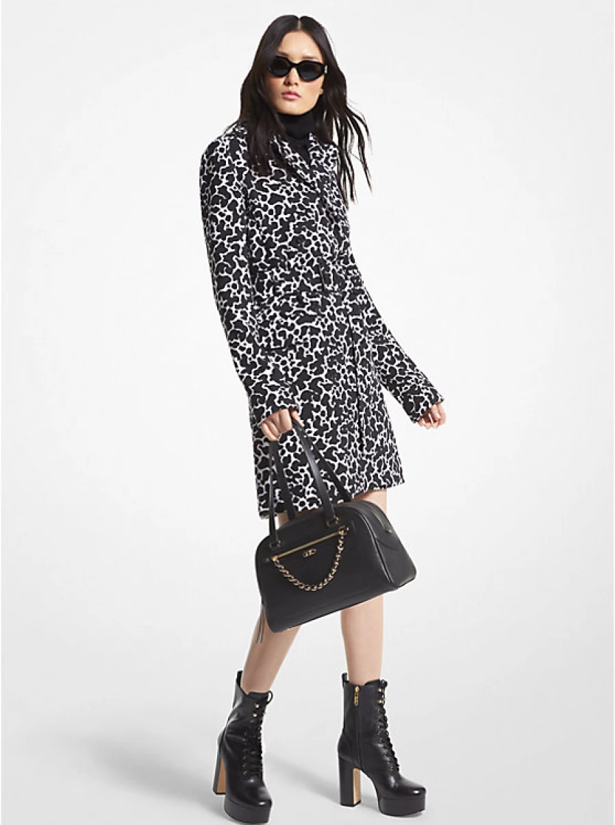 Michael Kors Women's Printed Animal Stretch Crepe Trench Coat with Zipper