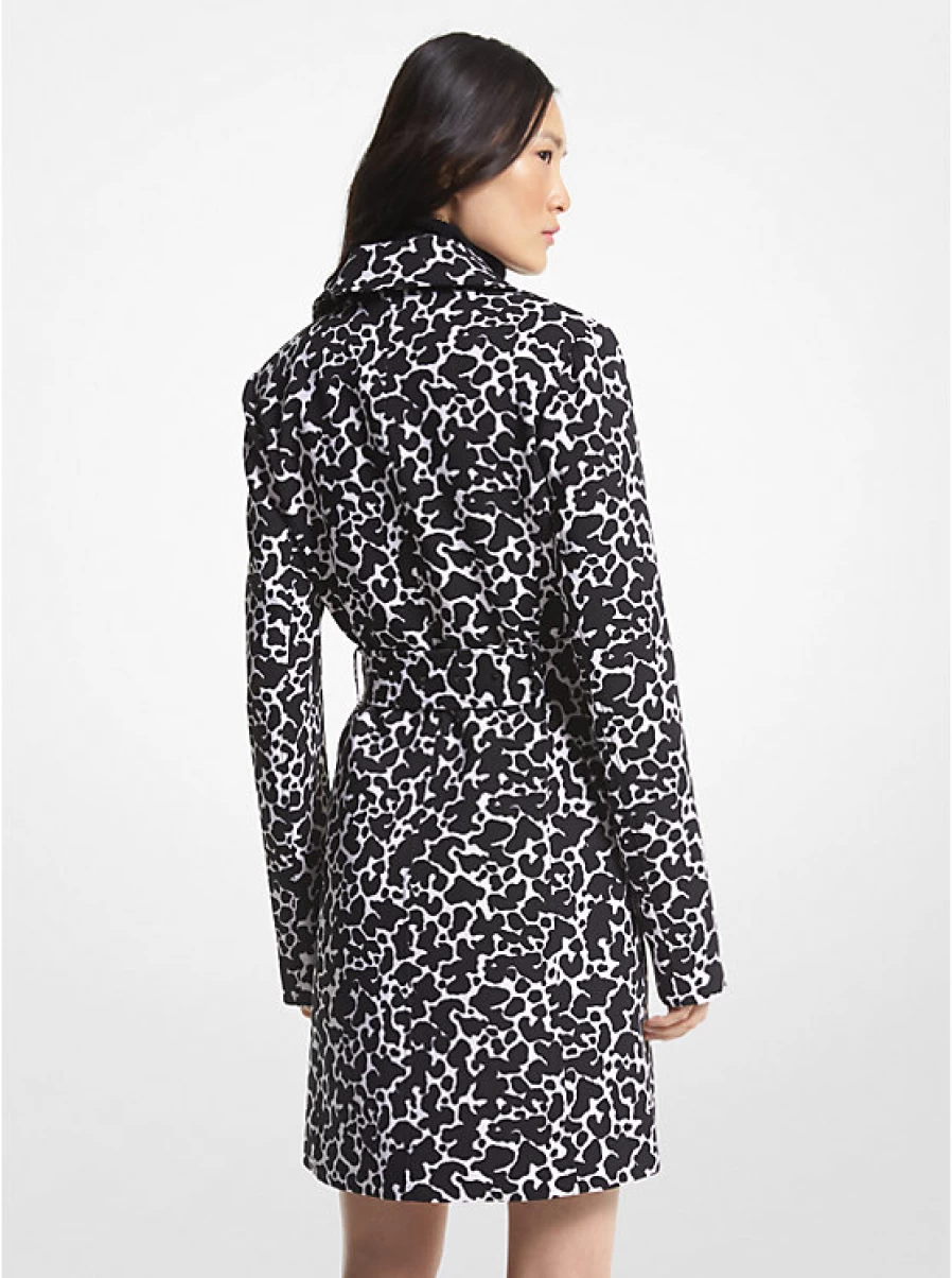 Michael Kors Women's Printed Animal Stretch Crepe Trench Coat with Zipper