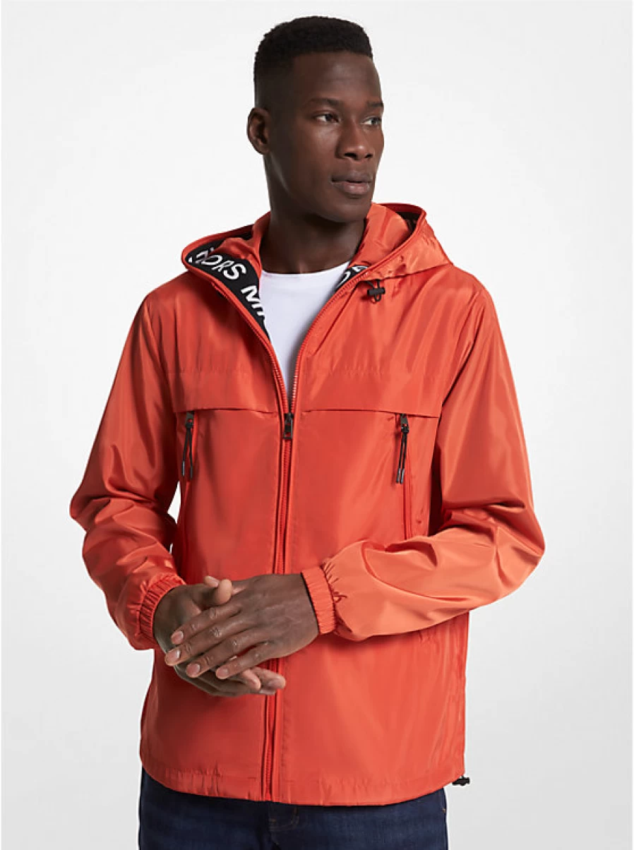 Michael Kors Men's Woven Windbreaker Jacket with Tape Logo - Lightweight Outdoor Coat