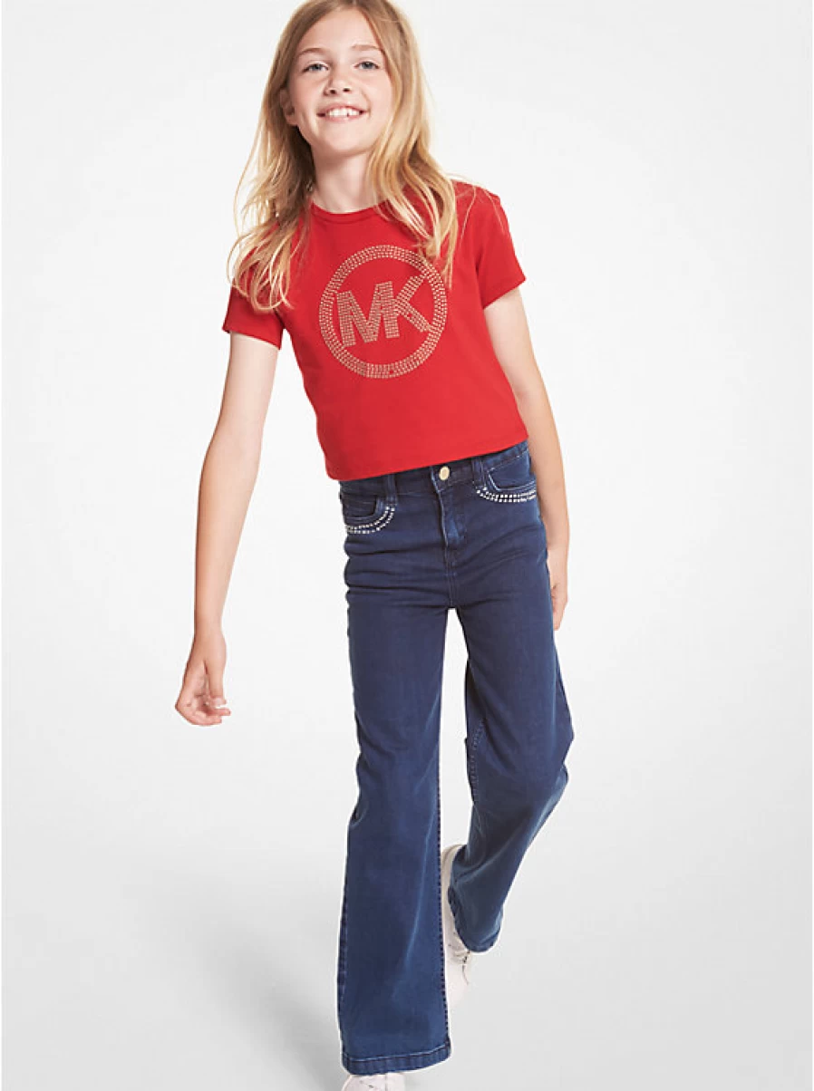 Michael Kors Kids' Stretch Cotton Jeans with Decorative Ornaments for Comfort and Style
