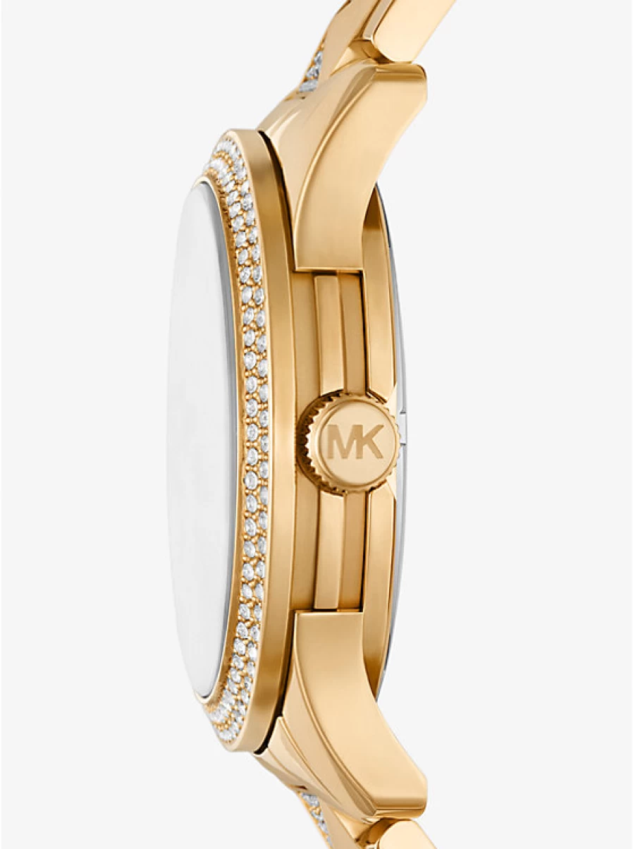 Michael Kors Women's Runway Gold-Tone Watch with Paving Stone Accents and Malachite Dial