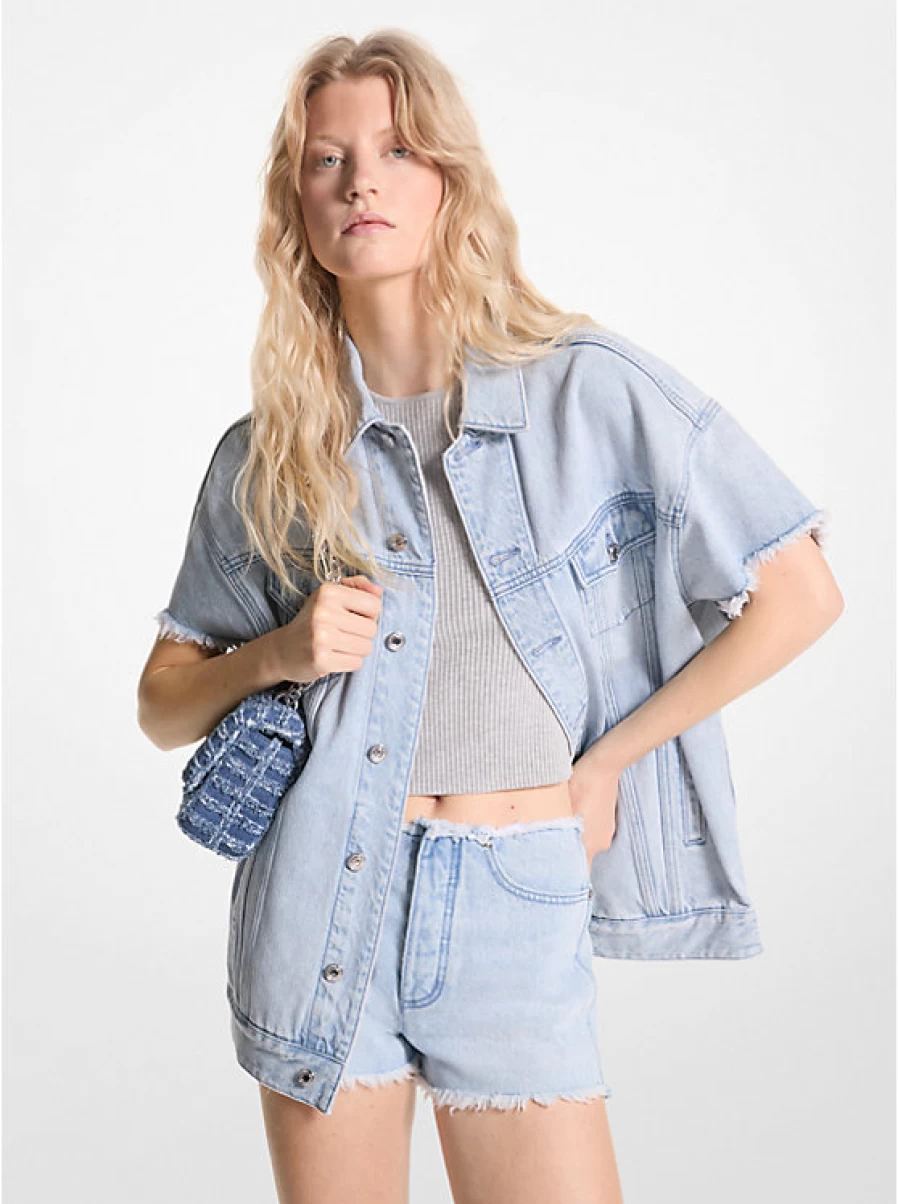 Michael Kors Women's Distressed Denim Jacket - Frayed Edge Stylish Coat