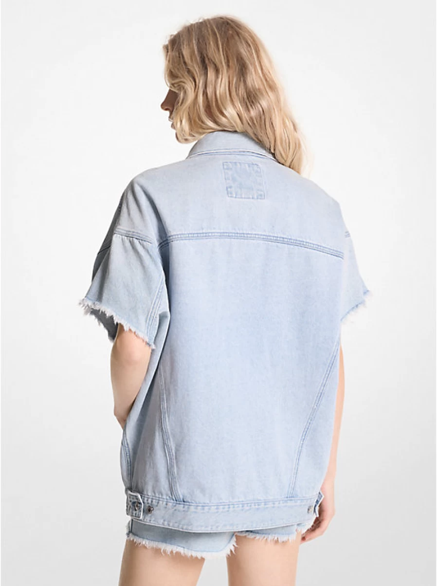 Michael Kors Women's Distressed Denim Jacket - Frayed Edge Stylish Coat