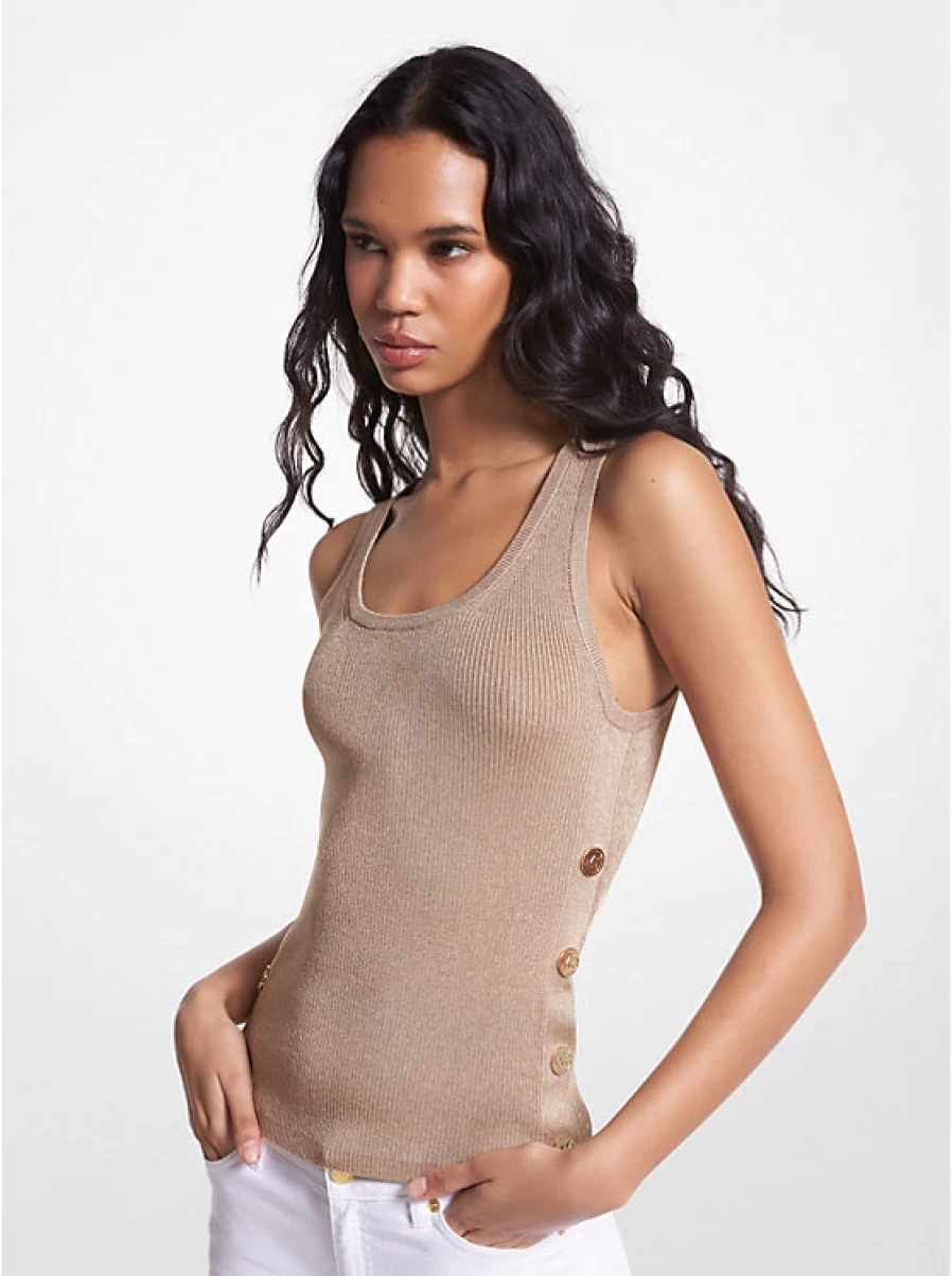 Michael Kors Women's Ribbed Knit Camisole Top with Metallic Detail