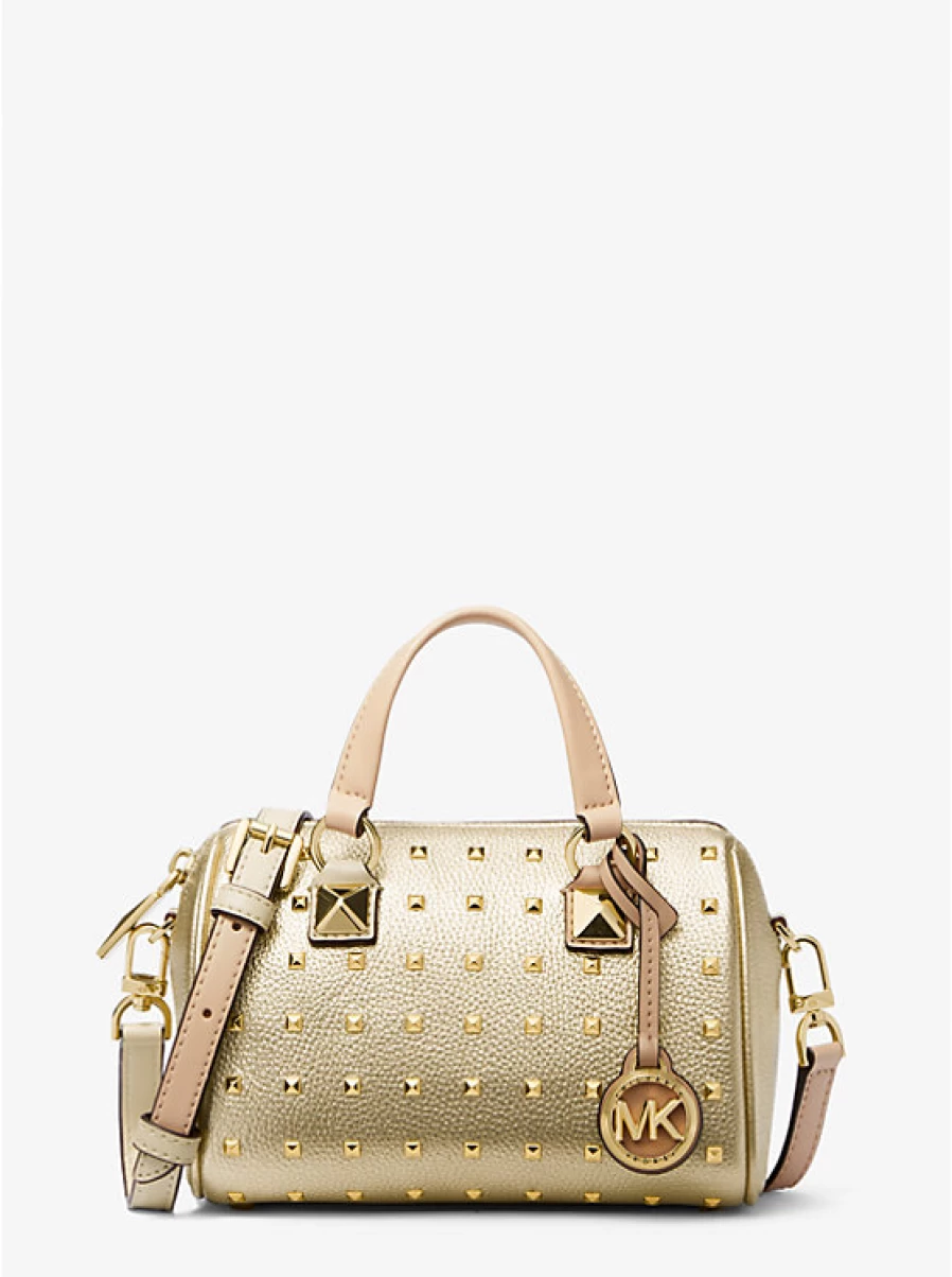 Michael Kors Women's Grayson Studded Leather Crossbody Bag with Metallic Shoulder Strap, Small Travel Purse