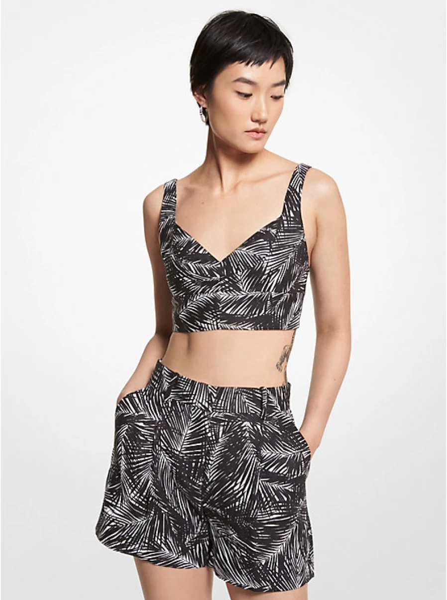 Michael Kors Women's Linen Bra-Style Top with Palm Tree Print – Breezy Summer Blouse