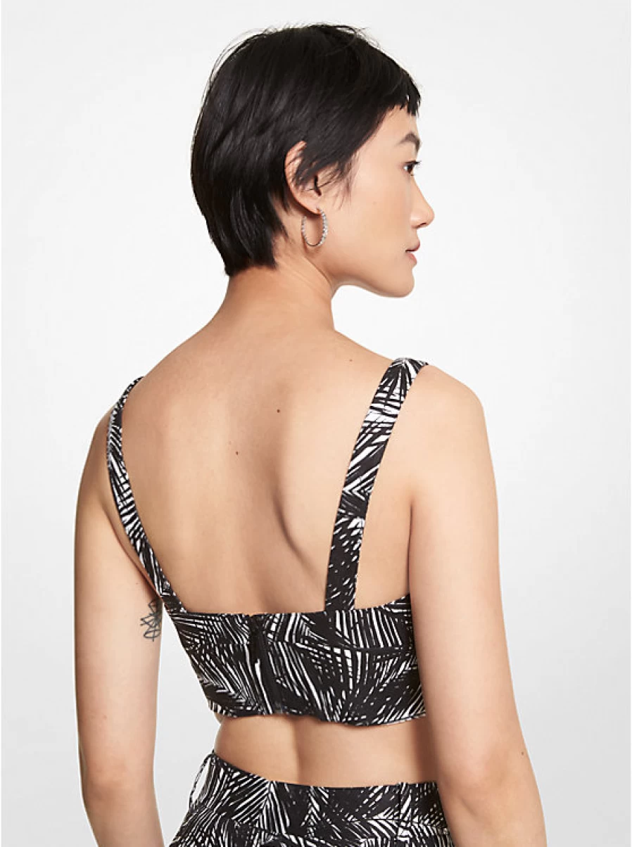 Michael Kors Women's Linen Bra-Style Top with Palm Tree Print – Breezy Summer Blouse