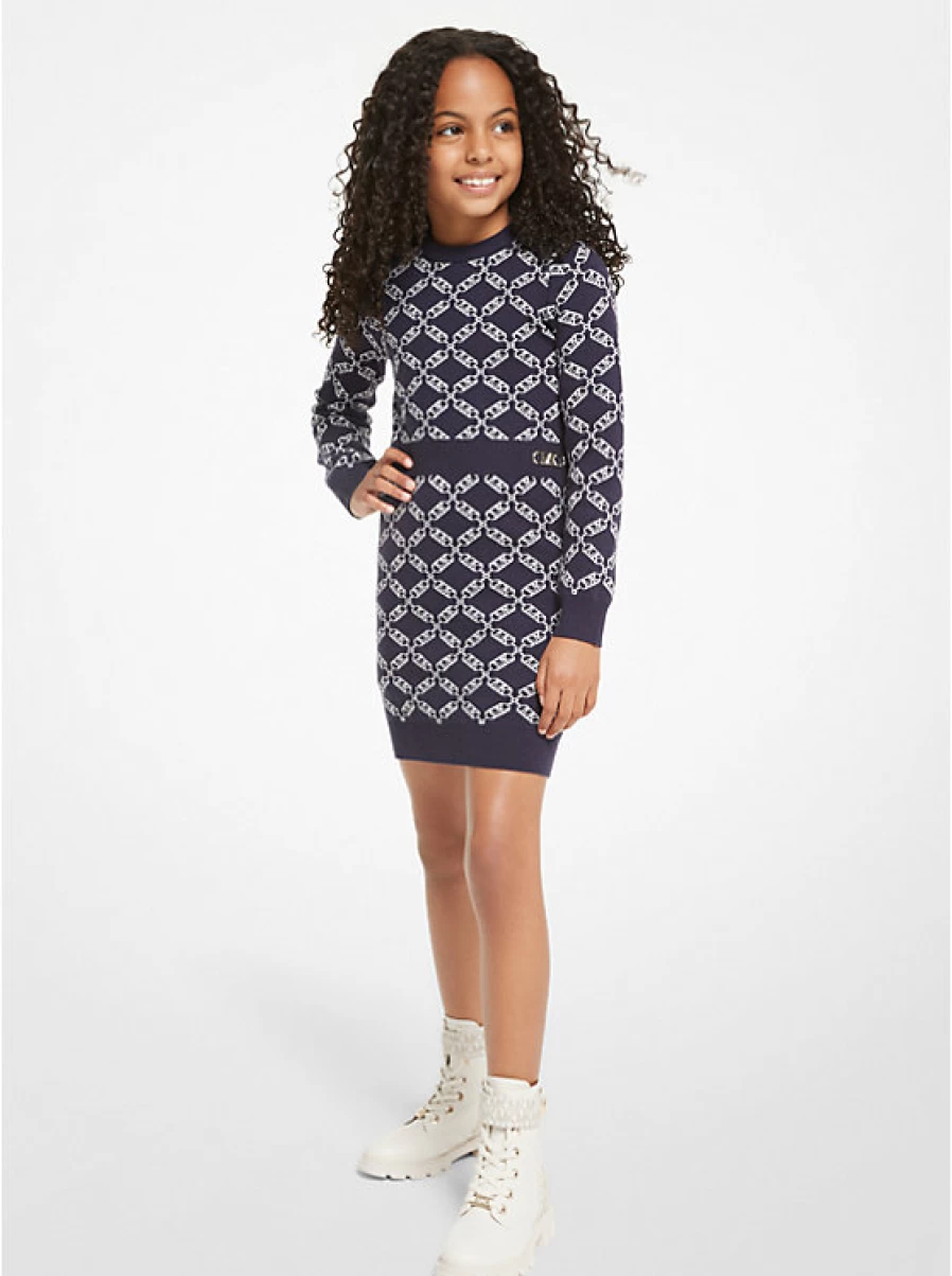 Michael Kors Children's Printed Sweater Dress with Empire Logo