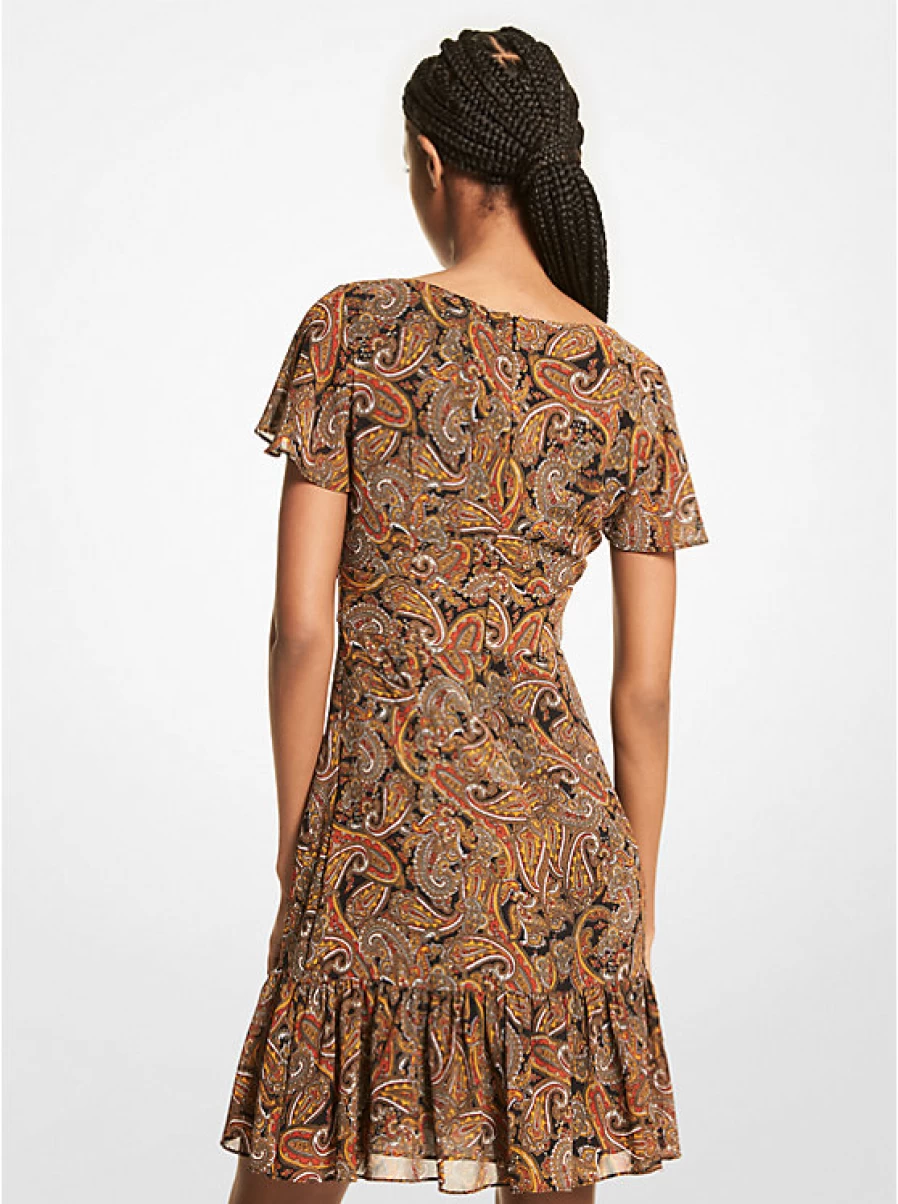 Michael Kors Women's Georgette Crepe Mini Dress with Paisley Pattern - Flowy Cut