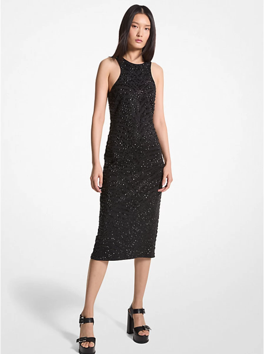 Michael Kors Women's Zebra Print Scuba Fabric Mid-Length Dress
