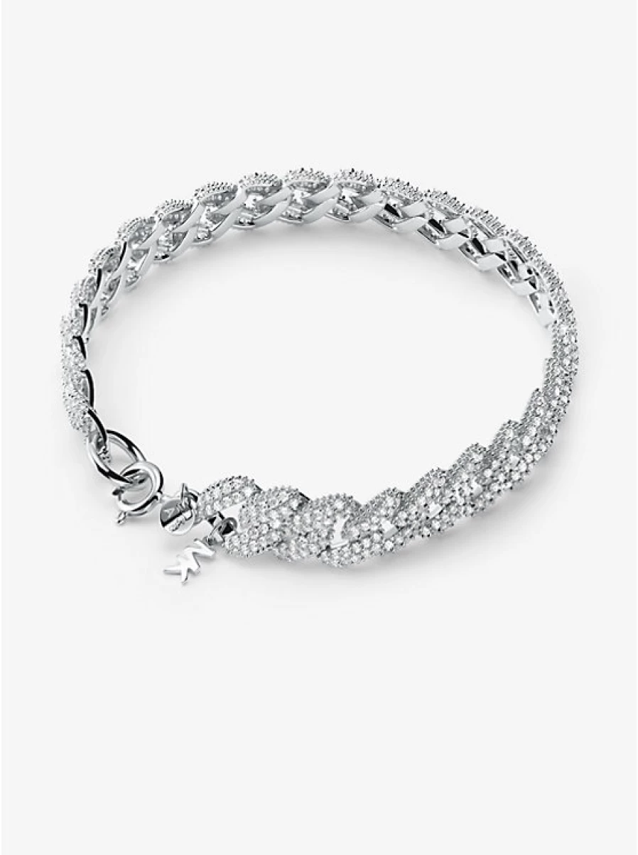 Michael Kors Women's Sterling Silver Curb Chain Bracelet with Pave Stone Accents