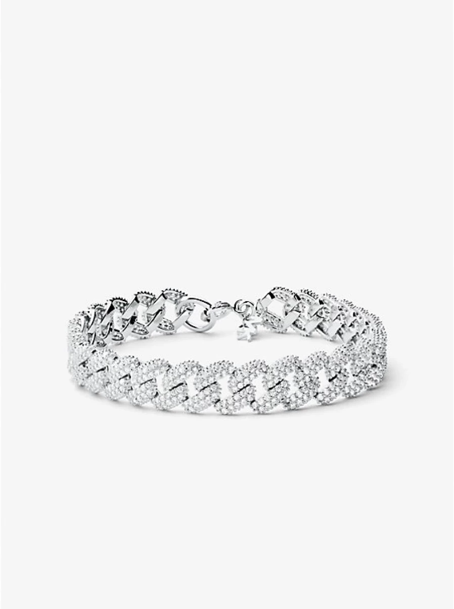 Michael Kors Women's Sterling Silver Curb Chain Bracelet with Pave Stone Accents