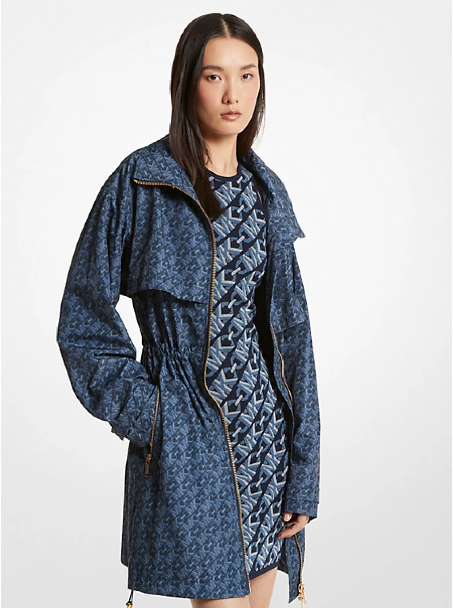 Michael Kors Women's Printed Woven Anorak Jacket with Empire Signature Logo