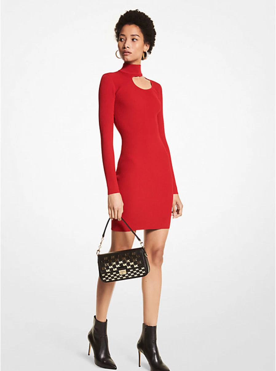 Michael Kors Women's Ribbed Stretch Viscose Bodycon Dress - Slim Fit Midi Dress with Elegant Cutting
