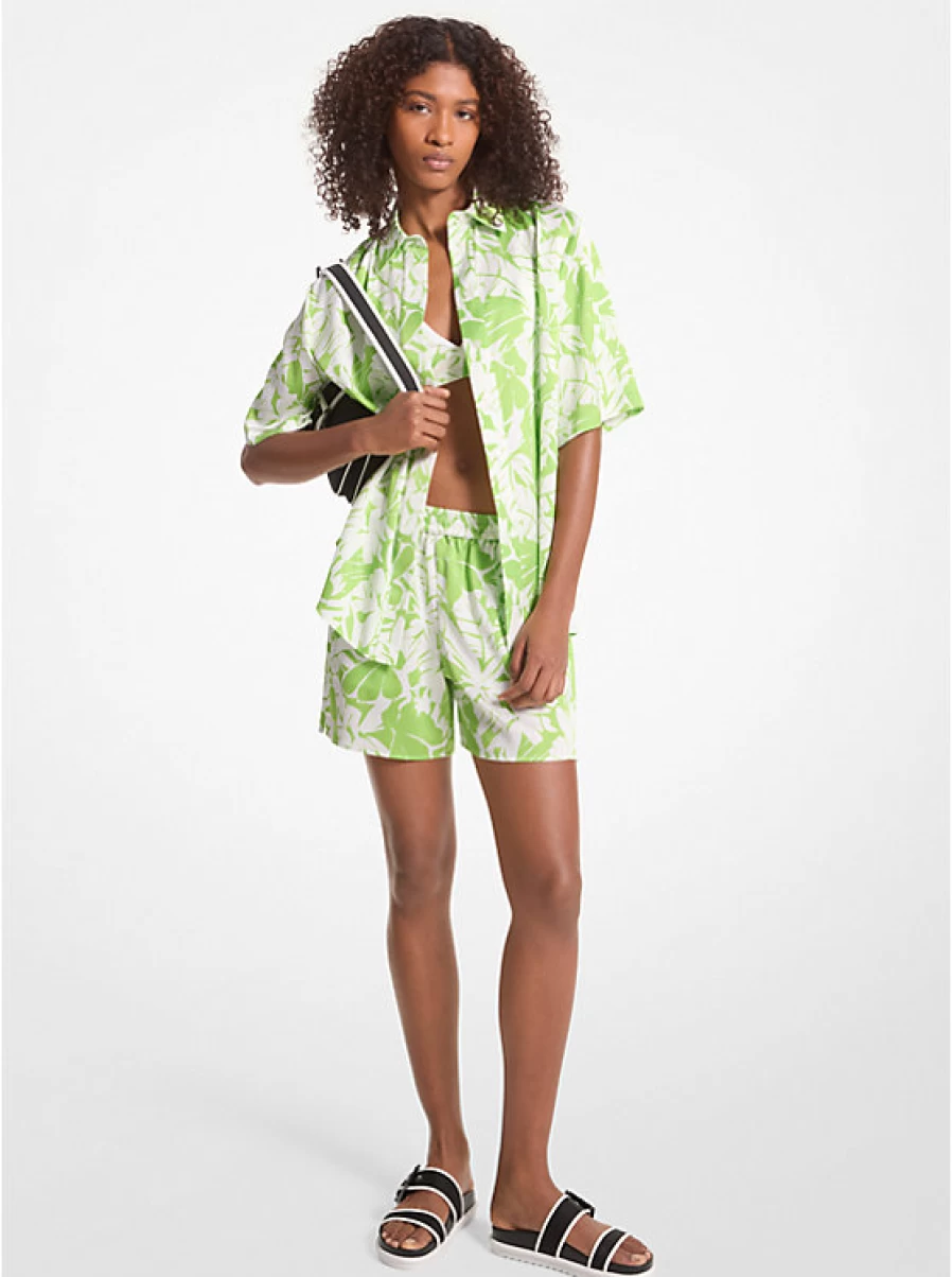 Michael Kors Women's Satin Shorts with Palm Tree Print - Comfortable & Stylish Summer Fashion