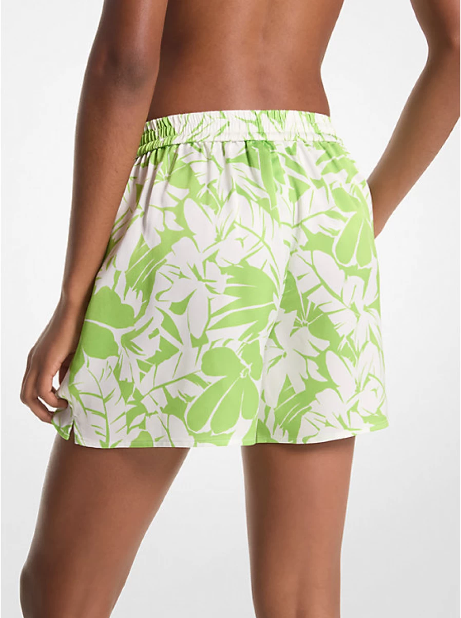 Michael Kors Women's Satin Shorts with Palm Tree Print - Comfortable & Stylish Summer Fashion