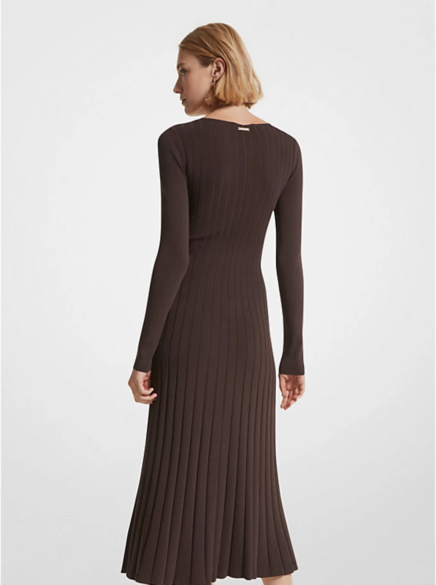 Michael Kors Women's Ribbed Knit Midi Dress with Extendable Ring Detail