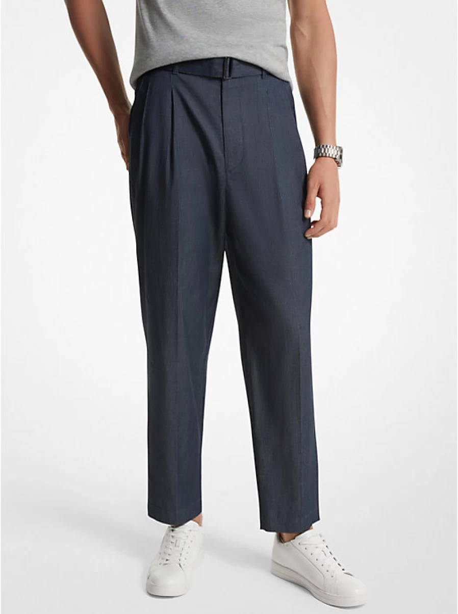 Michael Kors Men's Chambray Belted Trousers - Slim Fit Casual Pants for Men