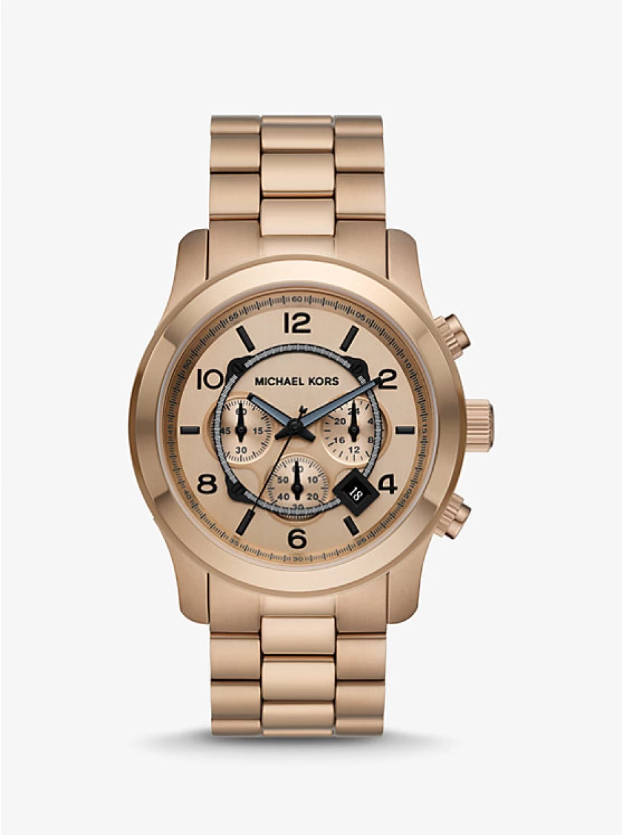 Michael Kors Men's Oversized Beige Gold Tone Runway Watch
