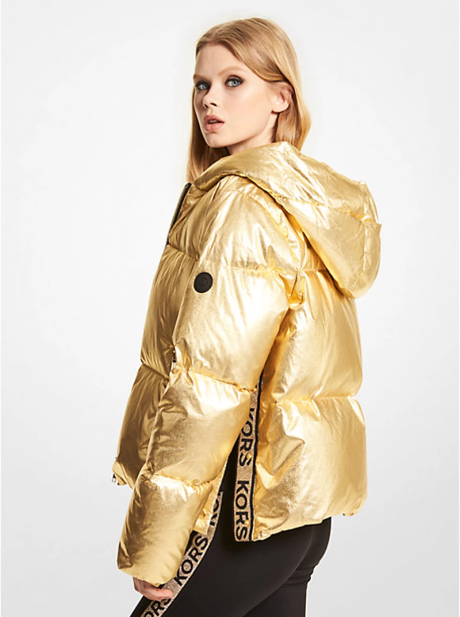 Michael Kors Women's Metallic Waxed Quilted Jacket with Tape Logo