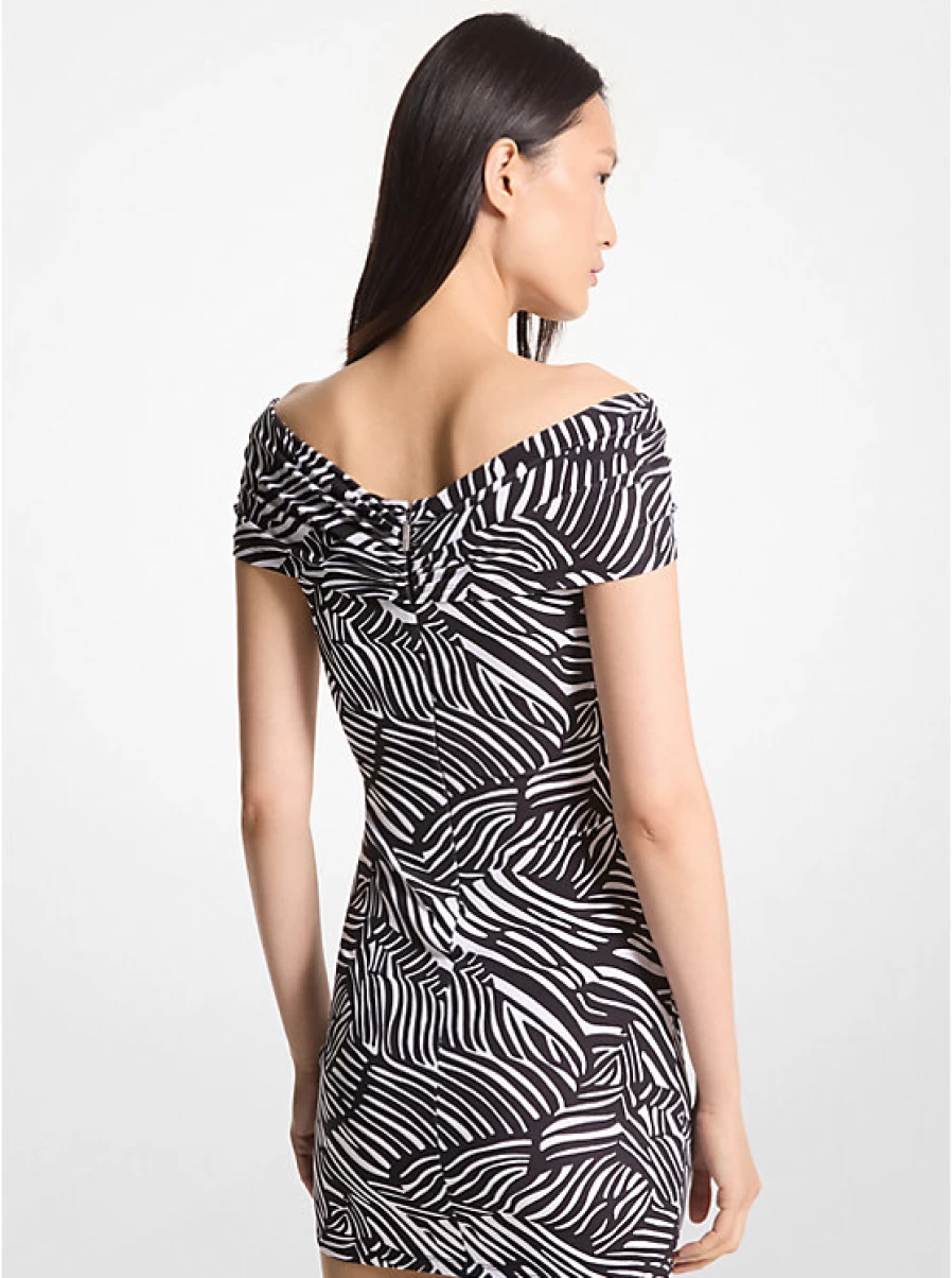Michael Kors Women's Off-The-Shoulder Zebra Print Stretch Matte Jersey Dress