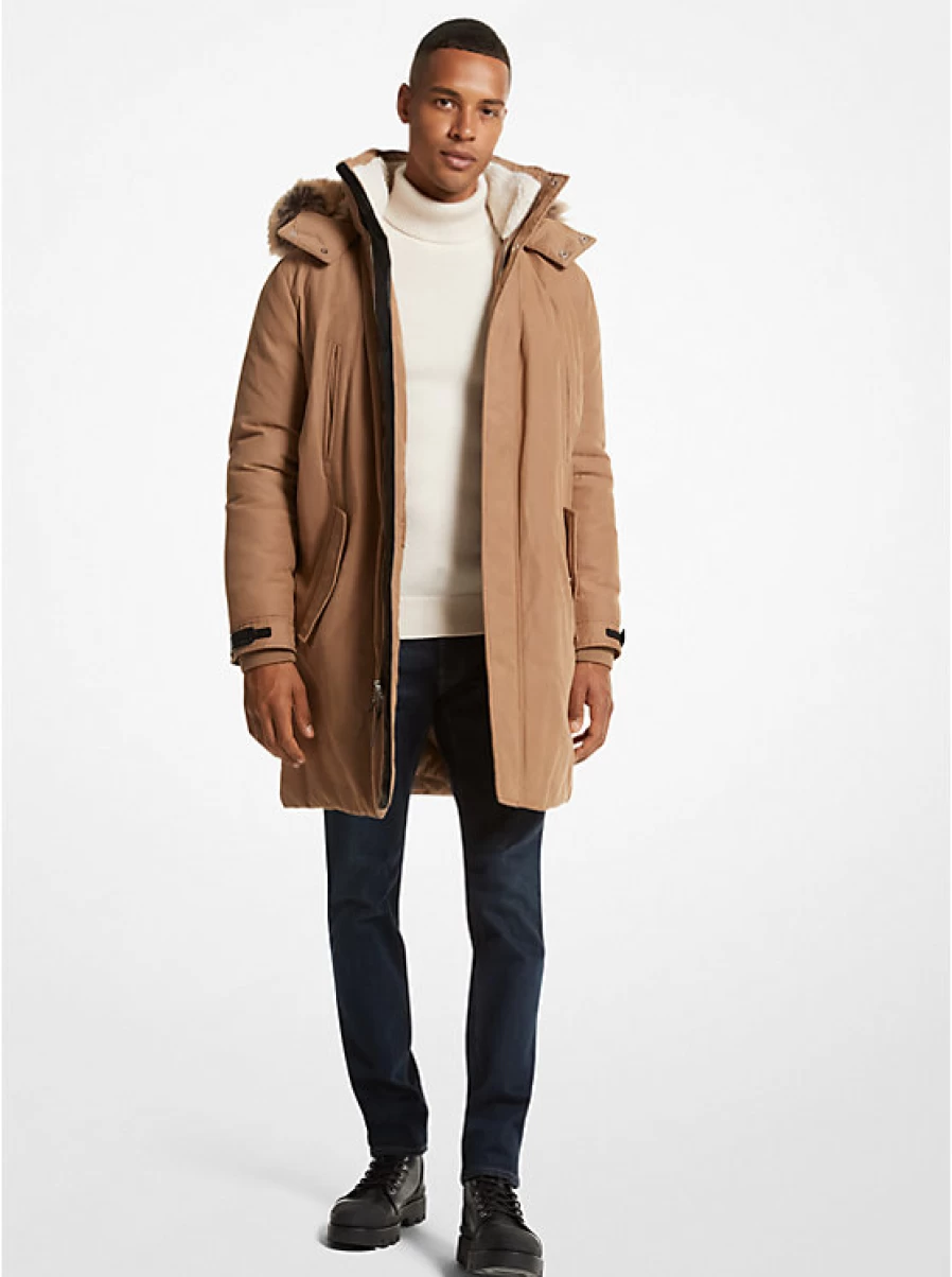 Michael Kors Men's Woven Parka Jacket with Faux Fur Trim