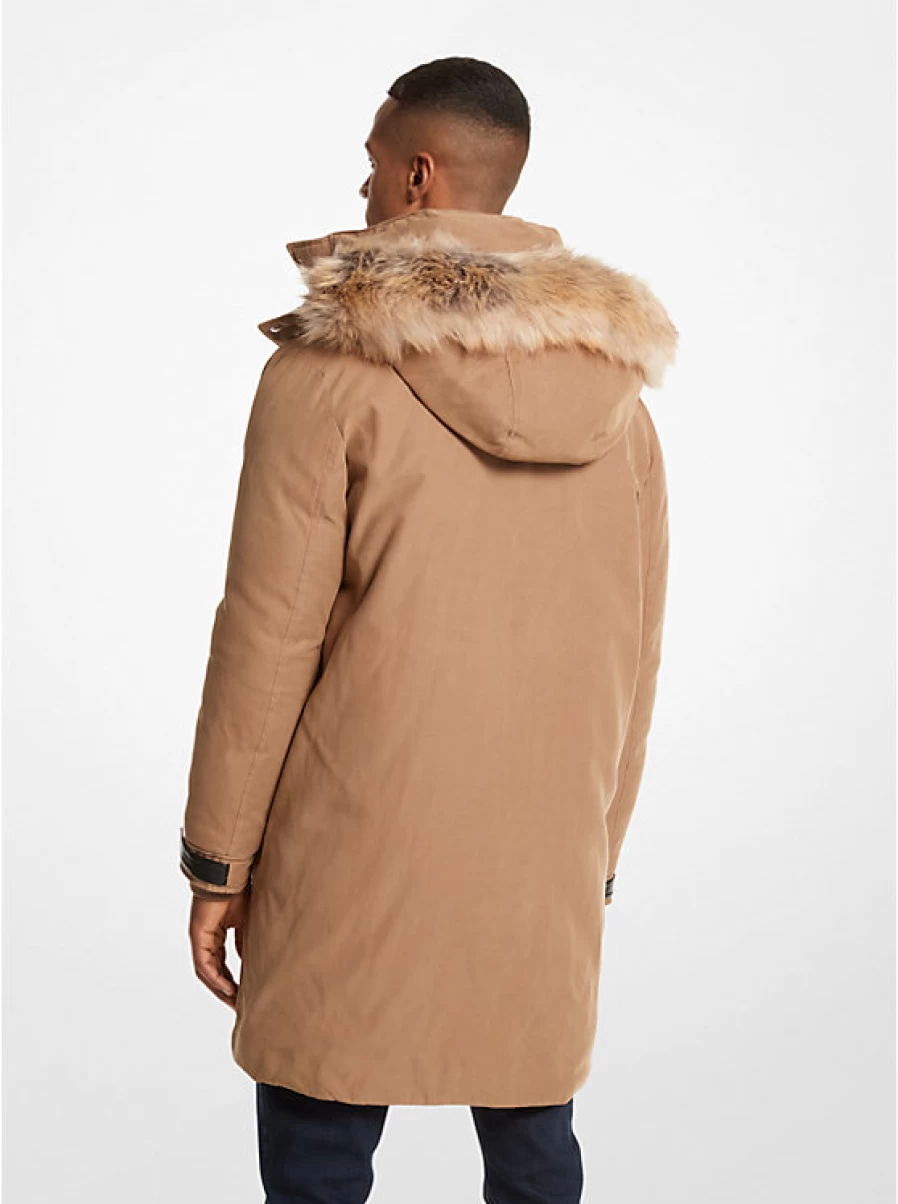 Michael Kors Men's Woven Parka Jacket with Faux Fur Trim