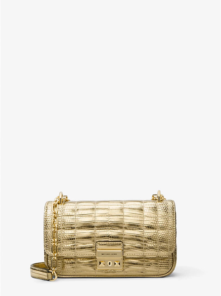 Michael Kors Women's Tribeca Small Quilted Leather Shoulder Bag with Metallic Lizard Embossed Pattern