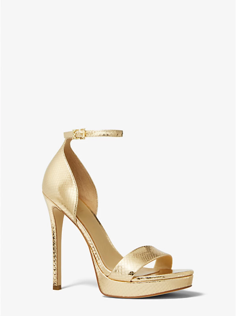 Michael Kors Women's Jordyn Platform Sandals in Embossed Leather with Metallic Snake Pattern