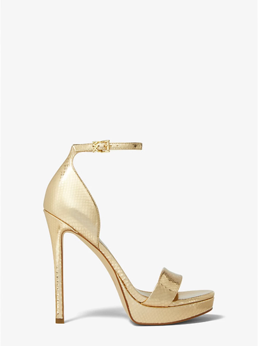 Michael Kors Women's Jordyn Platform Sandals in Embossed Leather with Metallic Snake Pattern