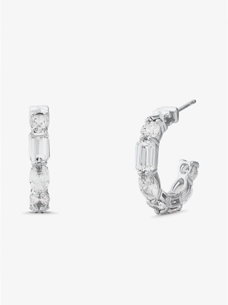 Michael Kors Sterling Silver Cubic Zirconia Earrings for Women - Precious Metal Plated Hoop Stud Dangle