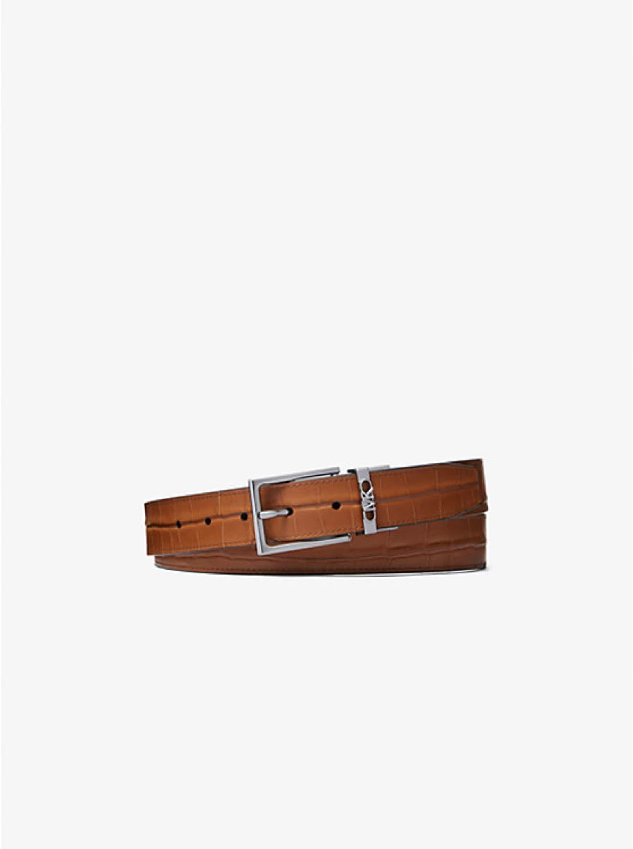 Michael Kors Men's Genuine Leather Belt with Crocodile Embossed Design - Stylish & Durable Accessory