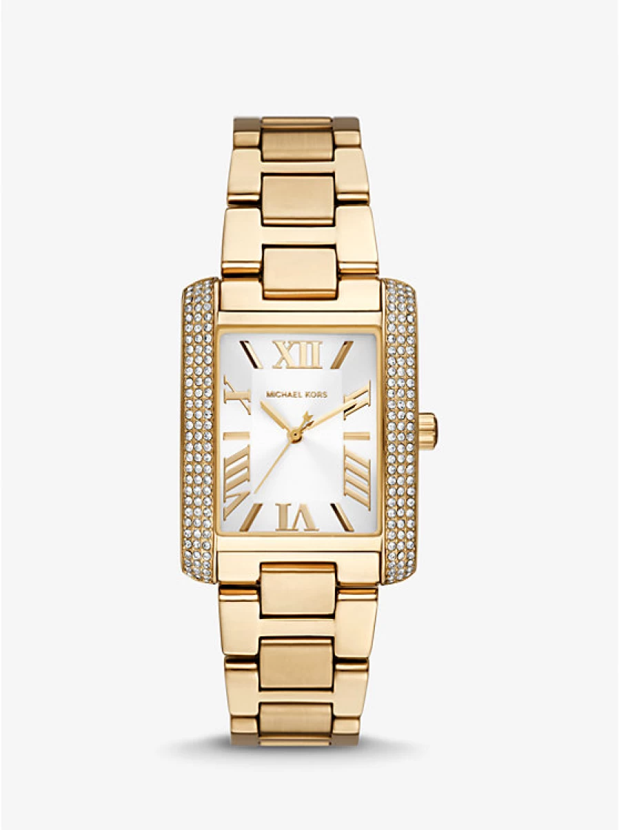 Michael Kors Women's Oversized Gold-Tone Emery Watch with Paving Stone Dial