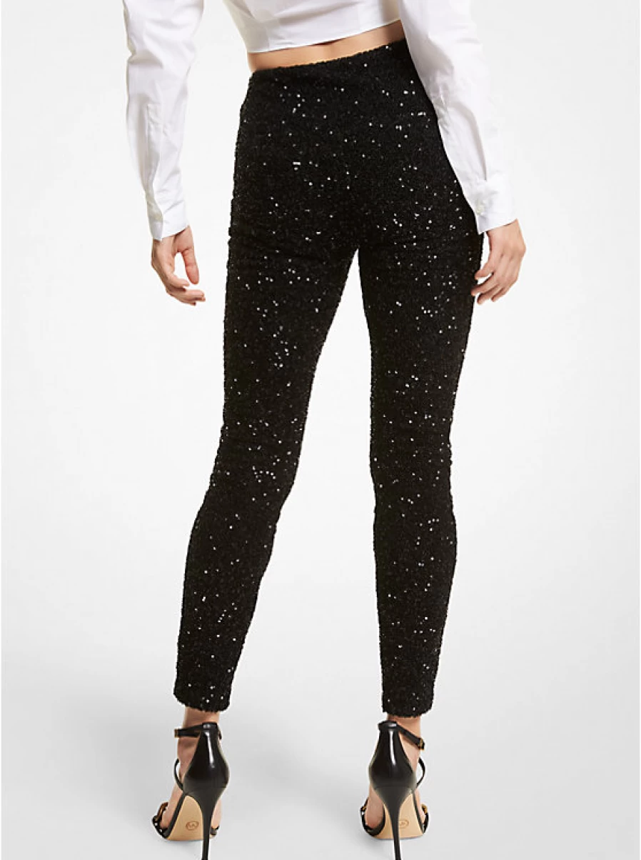 Michael Kors Women's Stretch Mesh Glitter Leggings - High Waisted Yoga Pants with Sparkle Detail